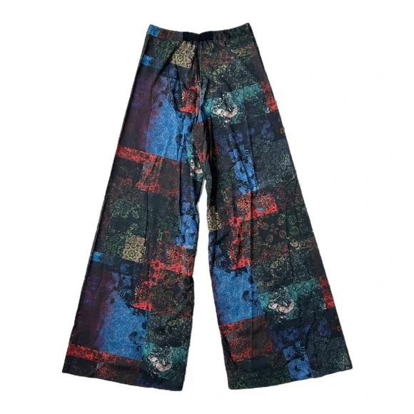 Alice + Olivia Athena Wide Leg Palazzo Pants Patchwork Floral Print Satin Size 4 - Picture 4 of 9